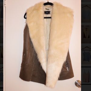 Faux suede dark tan brown fur vest
